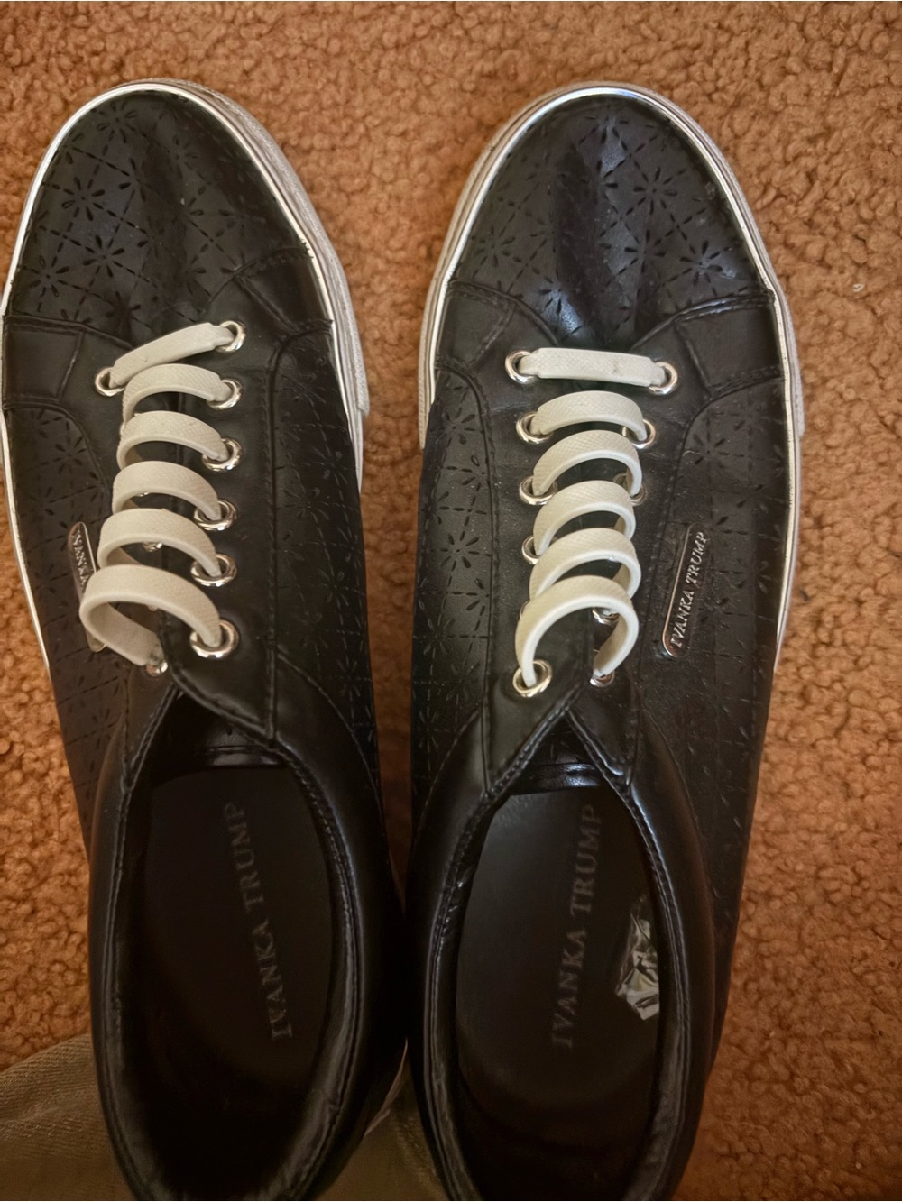 Ivanka Trump Black Perforated Lace-Up Sneakers with White Laces